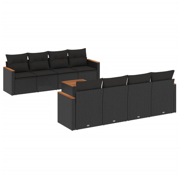 vidaXL Salon de jardin 9 pcs avec coussins noir r&eacute;sine tress&eacute;e