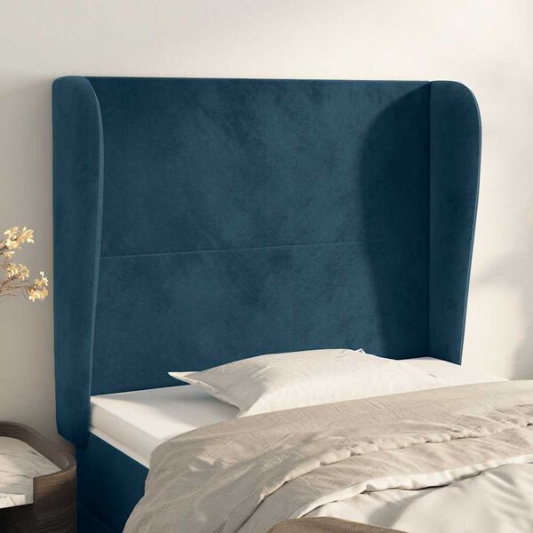 vidaXL T&ecirc;te de lit avec oreilles Bleu fonc&eacute; 83x23x118/128 cm Velours