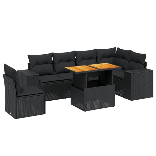 vidaXL Salon de jardin 7 pcs avec coussins noir r&eacute;sine tress&eacute;e