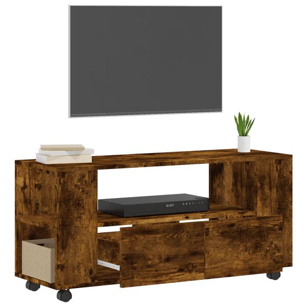vidaXL Meuble TV chêne fumé 102x34,5x43 cm bois d'ingénierie