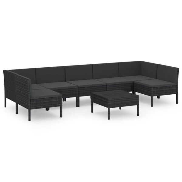 vidaXL Salon de jardin 8 pcs avec coussins r&eacute;sine tress&eacute;e noir