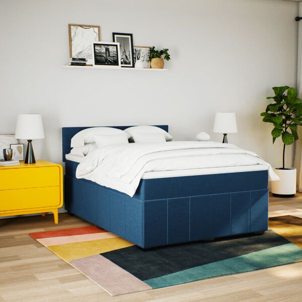 vidaXL Sommier &agrave; lattes de lit avec matelas Bleu 160x200 cm Tissu
