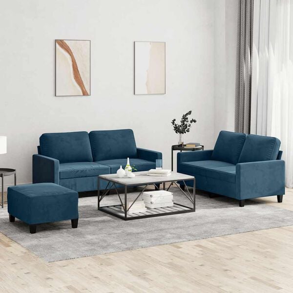vidaXL Ensemble de canap&eacute;s 3 pcs avec coussins Bleu Velours