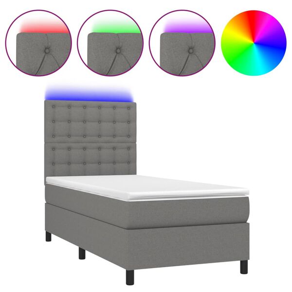 vidaXL Sommier &agrave; lattes de lit et matelas et LED Gris fonc&eacute; 100x200 cm