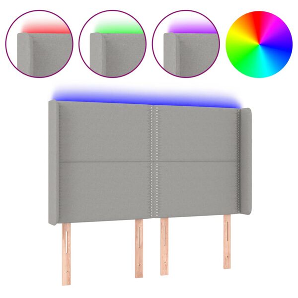 vidaXL T&ecirc;te de lit &agrave; LED Gris clair 147x16x118/128 cm Tissu