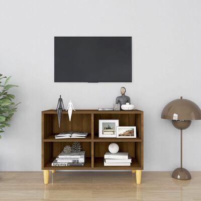 vidaXL Meuble TV avec pieds en bois massif Chêne marron 69,5x30x50 cm