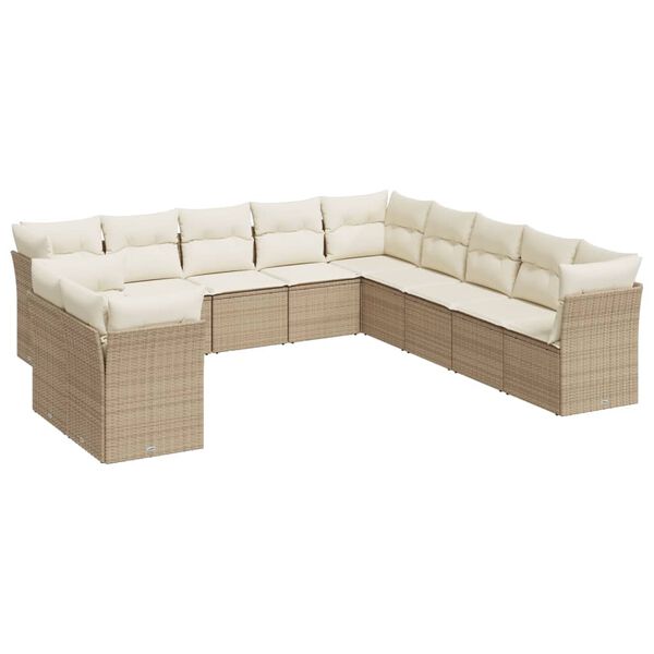 vidaXL Salon de jardin 11 pcs avec coussins beige r&eacute;sine tress&eacute;e