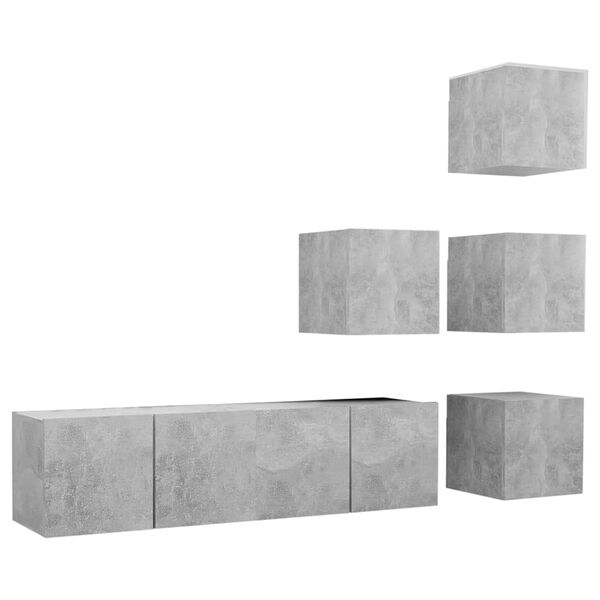 vidaXL Ensemble de meubles TV 6 pcs Gris b&eacute;ton Bois d'ing&eacute;nierie