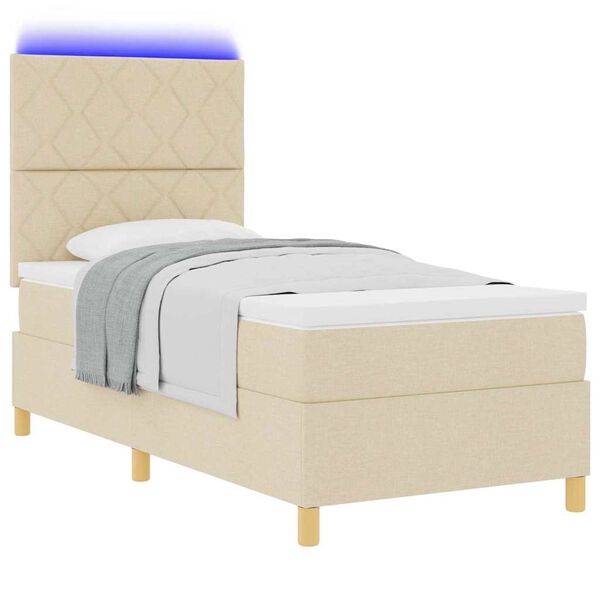 vidaXL Lit &agrave; ressort LED avec matelas Cr&egrave;me 100 x 200 cm tissu