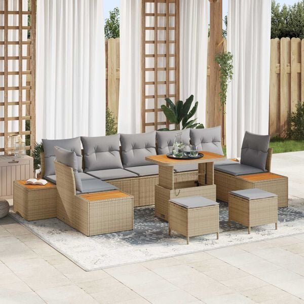 vidaXL Ensemble de canap&eacute; de jardin 10 pcs Beige Poly rotin