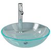 vidaXL Lavabo de bain avec robinet et drain &agrave; poussoir Verre tremp&eacute;