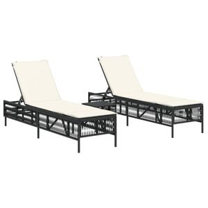 vidaXL Chaises longues lot de 2 avec table noir r&eacute;sine tress&eacute;e