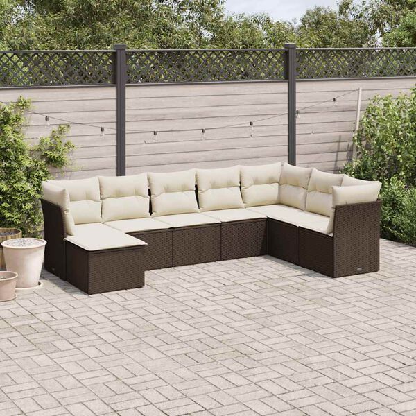 vidaXL Salon de jardin 8 pcs avec coussins marron r&eacute;sine tress&eacute;e