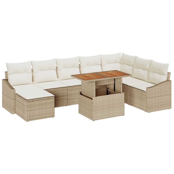 vidaXL Ensemble de canap&eacute; de jardin 9 pcs Beige Poly rotin