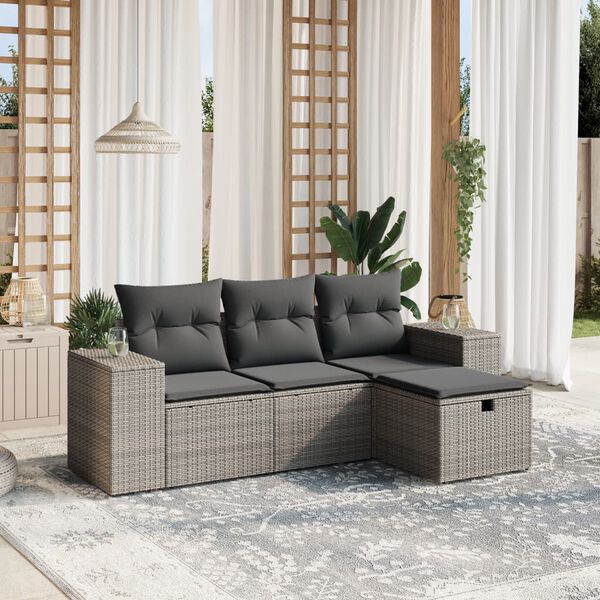 vidaXL Salon de jardin 4 pcs avec coussins gris résine tressée