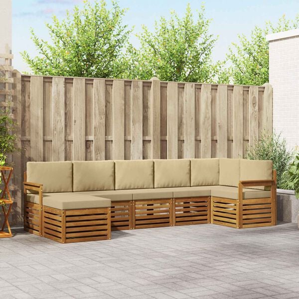 vidaXL Ensemble de canap&eacute; d'angle avec coussin 7 pcs Naturel et Beige