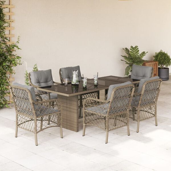 vidaXL Ensemble &agrave; manger de jardin coussins 7 pcs m&eacute;lange beige rotin