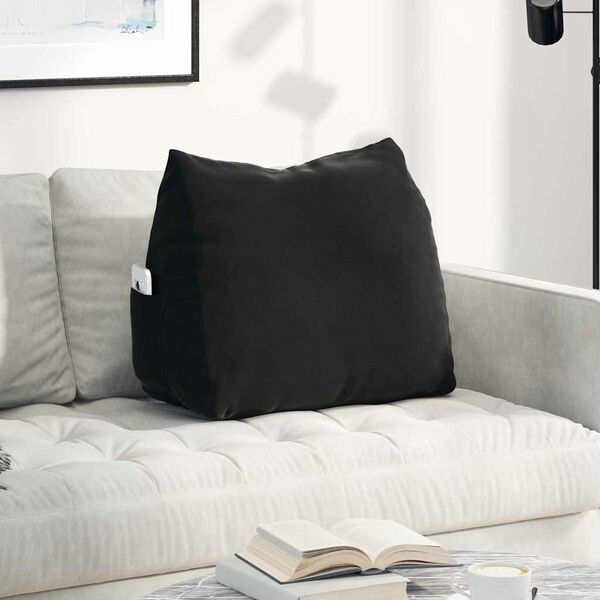 vidaXL Coussin de Dos Noir 60 x 20 x 50 cm Tissu en velours c&ocirc;tel&eacute;