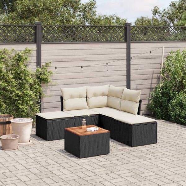 vidaXL Salon de jardin 6 pcs avec coussins noir r&eacute;sine tress&eacute;e