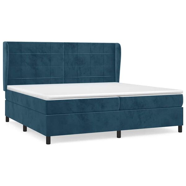 vidaXL Sommier &agrave; lattes de lit et matelas Bleu fonc&eacute; 200x200cm Velours