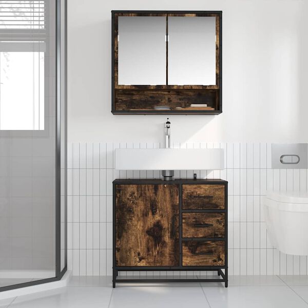 vidaXL Armoire de lavabo de salle de bain ch&ecirc;ne fum&eacute; 65x33x60 cm