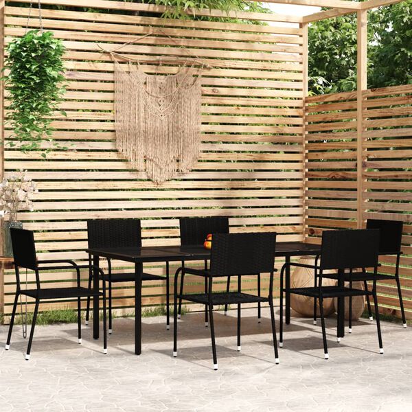 vidaXL Ensemble à manger de jardin 7 pcs Noir