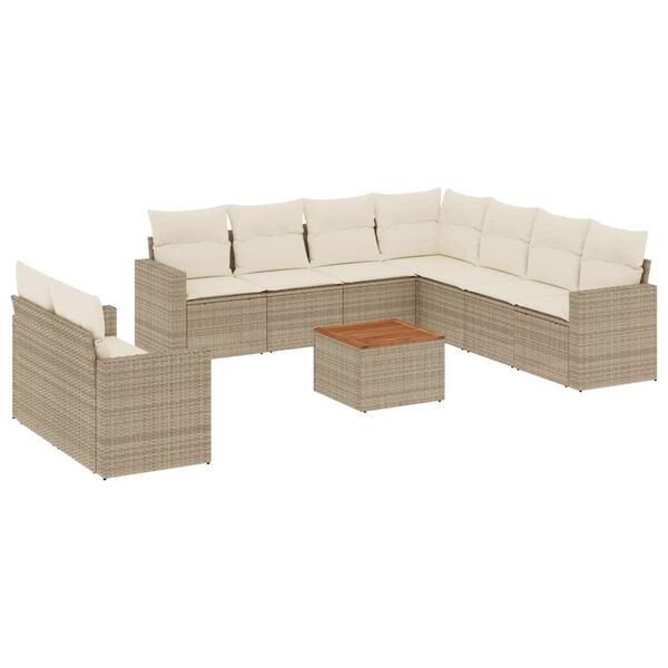 vidaXL Salon de jardin avec coussins 10 pcs beige résine tressée