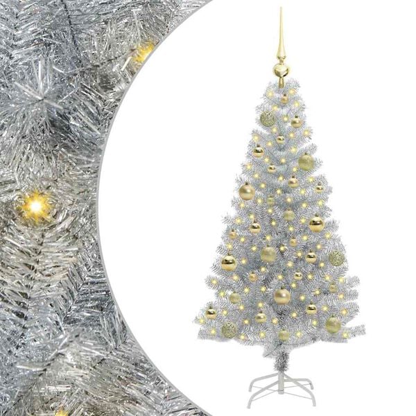 vidaXL Sapin de No&euml;l avec 150 LED avec support Argent 120 cm PET