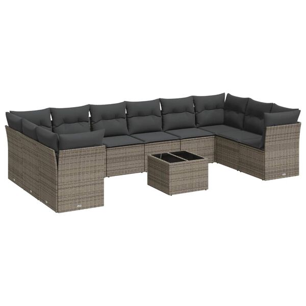 vidaXL Salon de jardin 11 pcs avec coussins gris résine tressée