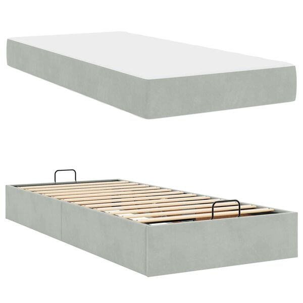 vidaXL Cadre de lit avec matelas avec matelas 2 pcs Gris clair Velours