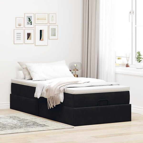 vidaXL Cadre de lit ottoman avec matelas noir 80x200 cm velours