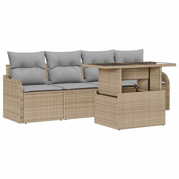 vidaXL Ensemble de canap&eacute; de jardin 5 pcs Beige Poly Rattan