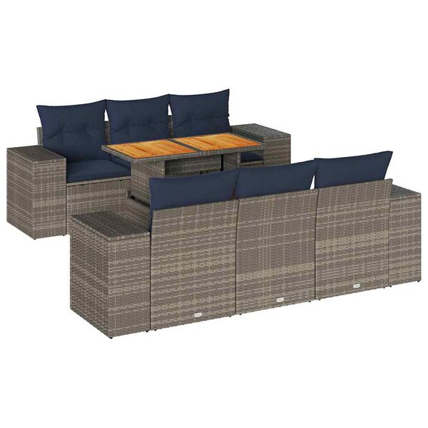 vidaXL Salon de jardin avec coussins 7 pcs gris r&eacute;sine tress&eacute;e
