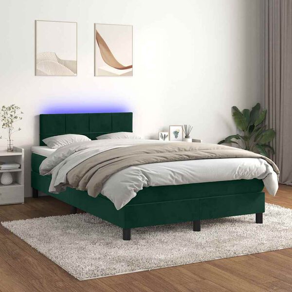 vidaXL Sommier &agrave; lattes de lit avec matelas LED Vert fonc&eacute; 120x200 cm
