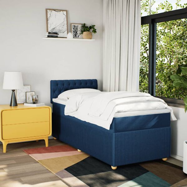 vidaXL Sommier à lattes de lit avec matelas Bleu 90x190 cm Tissu