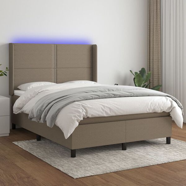 vidaXL Sommier &agrave; lattes de lit matelas LED Taupe 140x190 cm Tissu