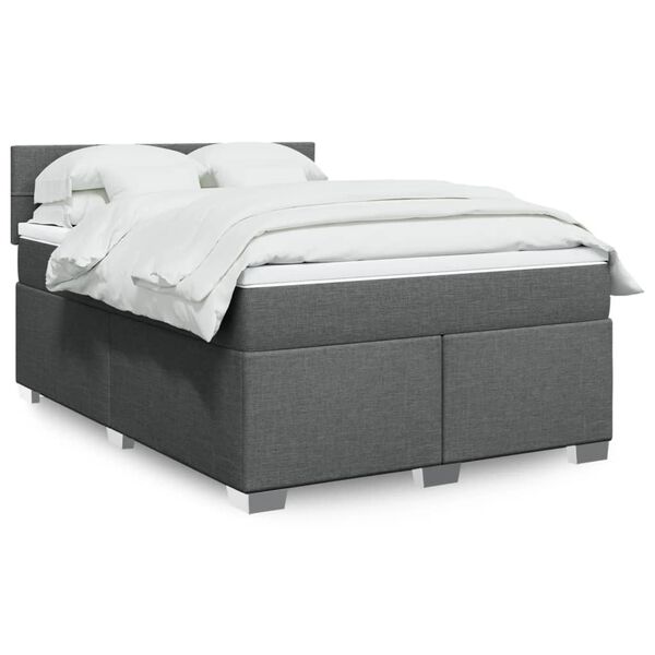 vidaXL Sommier &agrave; lattes de lit avec matelas Gris fonc&eacute; 140x190cm Tissu