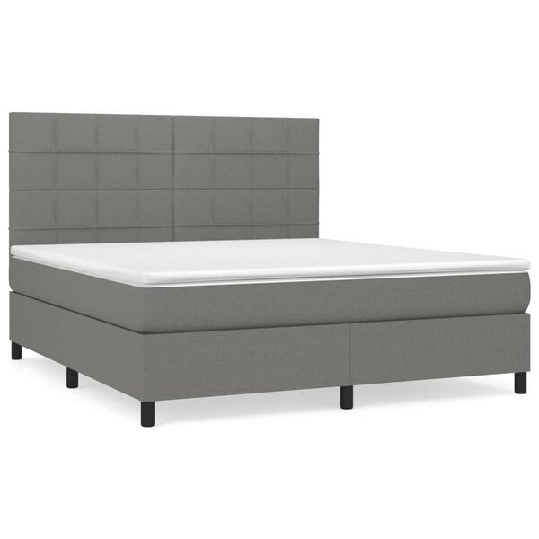 vidaXL Sommier &agrave; lattes de lit avec matelas Gris fonc&eacute; 160x200cm Tissu