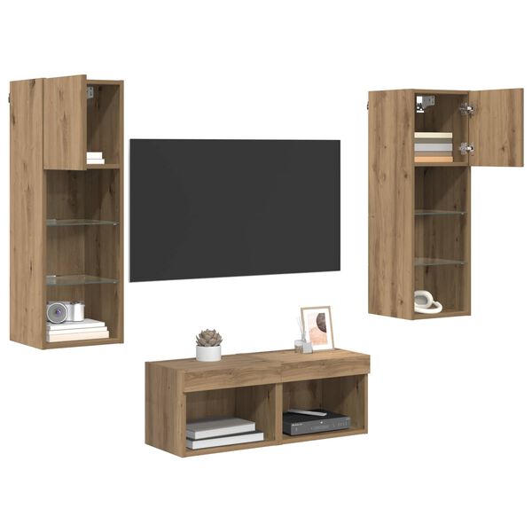 vidaXL Meubles TV muraux 4 pcs Ch&ecirc;ne noir Bois d'ing&eacute;nierie