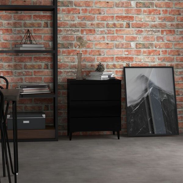 vidaXL Buffet Noir brillant 60x35x69 cm Bois d&rsquo;ing&eacute;nierie