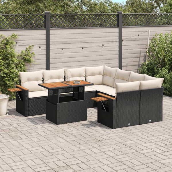 vidaXL Salon de jardin 9 pcs avec coussins noir r&eacute;sine tress&eacute;e