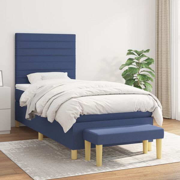 vidaXL Sommier &agrave; lattes de lit avec matelas Bleu 100x200 cm Tissu