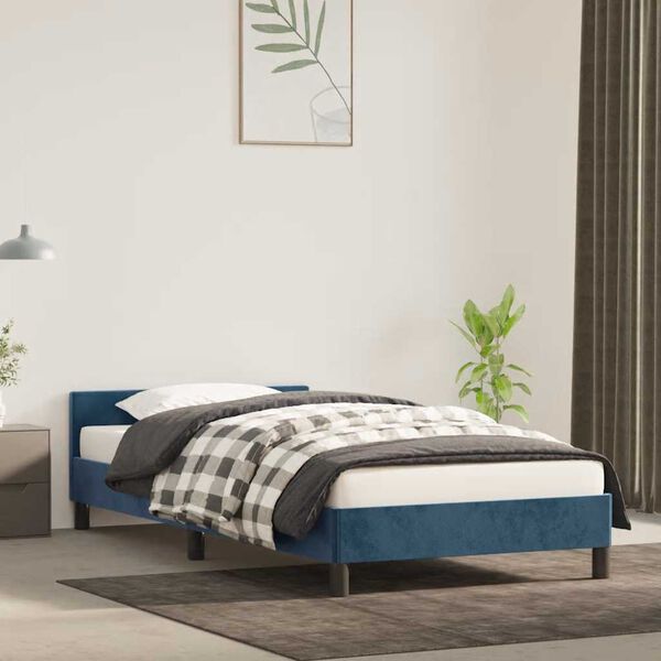 vidaXL Cadre de lit sans matelas bleu fonc&eacute; 90x200 cm velours