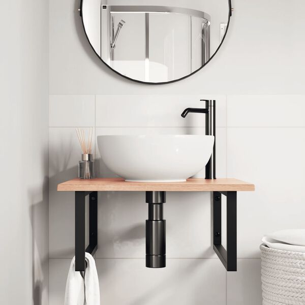 vidaXL &Eacute;tag&egrave;re de vasque murale acier et bois de ch&ecirc;ne massif