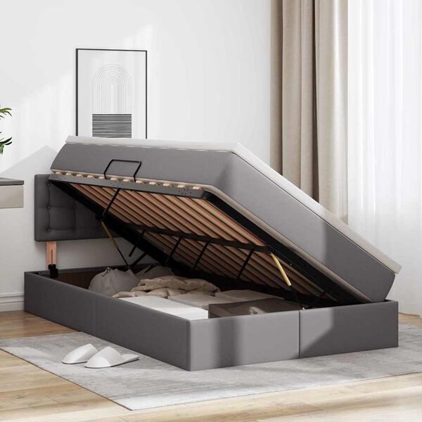 vidaXL Lit avec rangement et matelas Gris 120 x 200 cm Simili cuir