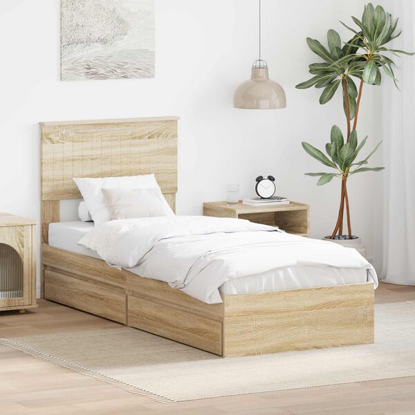 vidaXL Lit de Rangement Ch&ecirc;ne Sonoma 75 x 190 cm Bois d'ing&eacute;nierie