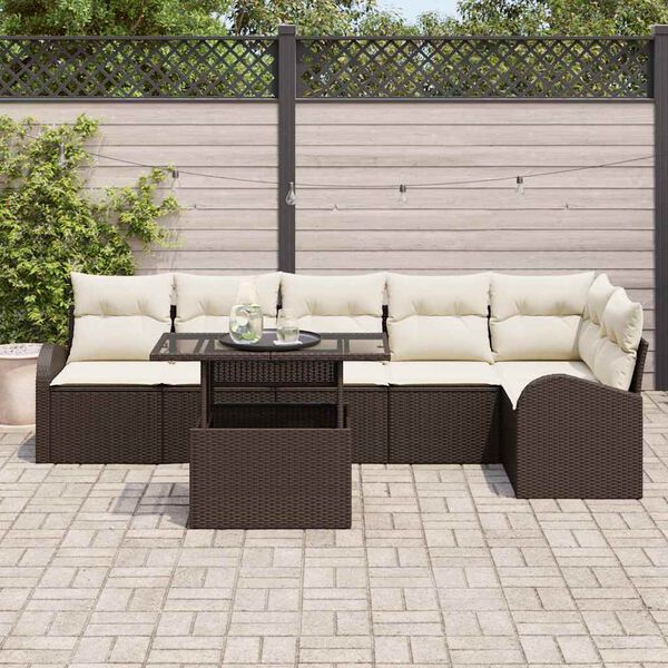 vidaXL Ensemble de canapé de jardin 7 pcs Marron et crème polyrotin