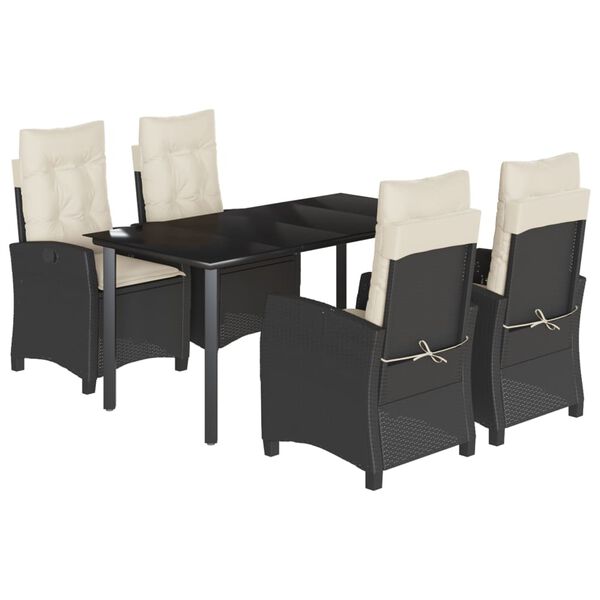 vidaXL Ensemble &agrave; manger de jardin coussins 5pcs Noir R&eacute;sine tress&eacute;e