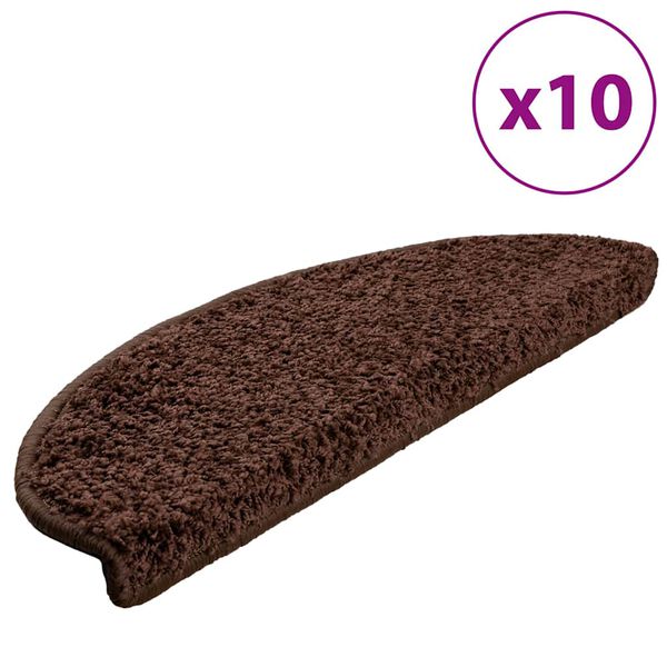 vidaXL Tapis d'escalier 10 pi&egrave;ces 65 x 21 x 4 cm Marron Demi-rond Grand