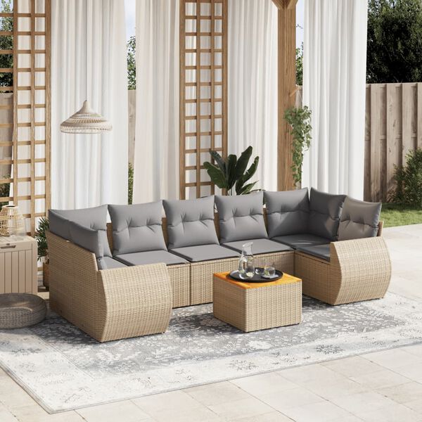 vidaXL Salon de jardin avec coussins 8 pcs beige r&eacute;sine tress&eacute;e